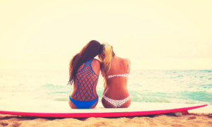 Close friends sitting on beach