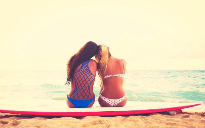 Close friends sitting on beach